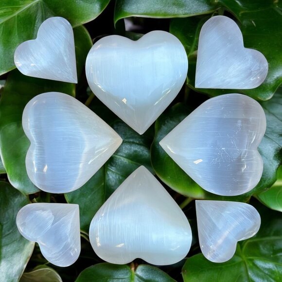 Selenite Crystal Heart, Polished Natural White Gemstone, Medium: 2.5 inches - Picture 6 of 14